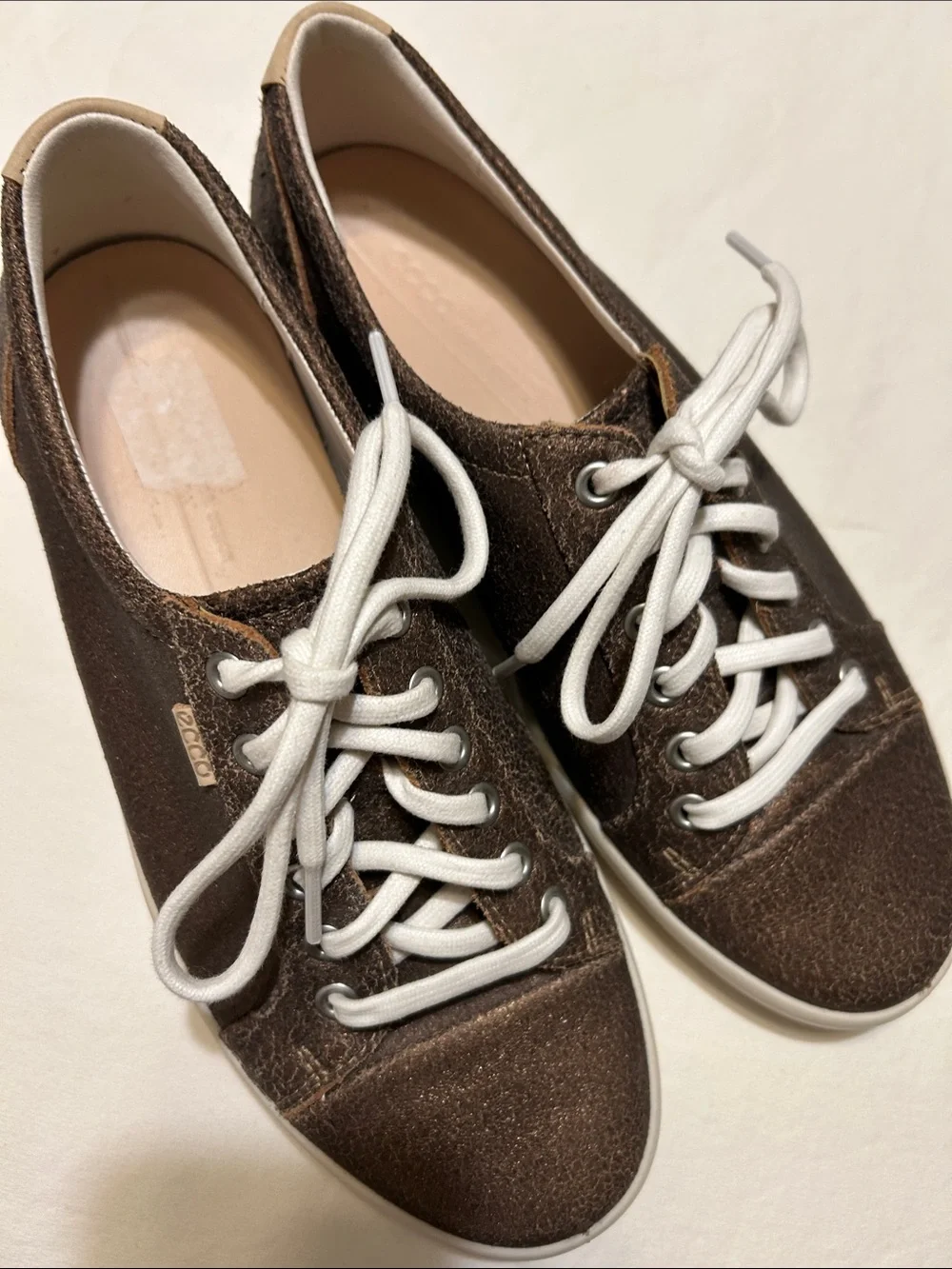Ecco Women's Dark Brown Suede Lace-Up Sneakers with White Laces